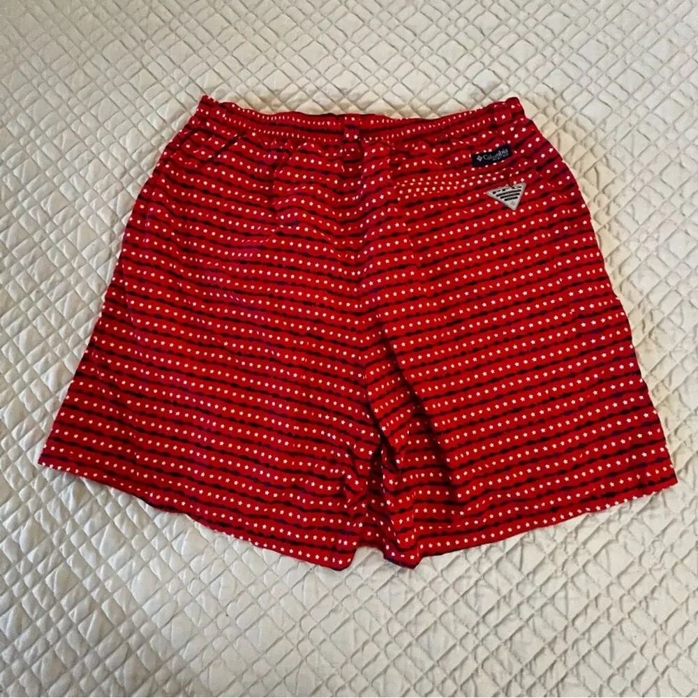 Columbia PFG Mens Red, White and Blue lined swim trunks XL